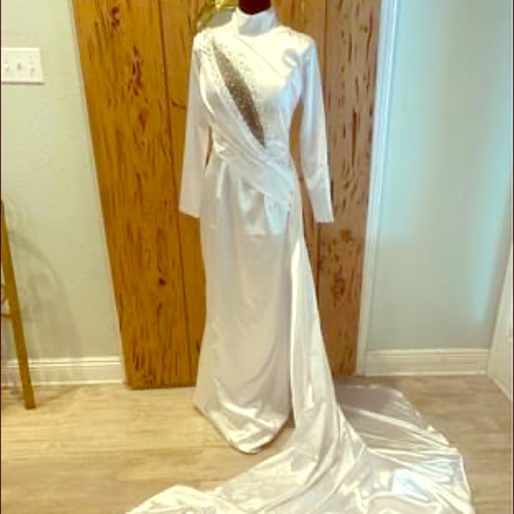 White satin gown for pageant or wedding